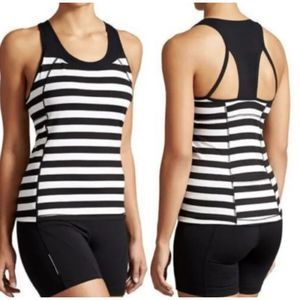 Athleta Women's CHASE Athletic Black White Striped Racer Back Workout Tank XS